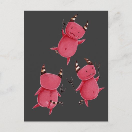 小さな悪魔 – 悪魔のダンスアート ポストカード (正面)