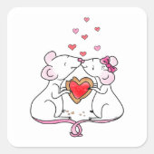 小さな愛のネズミとハート |正方形ステッカー スクエアシール (正面)