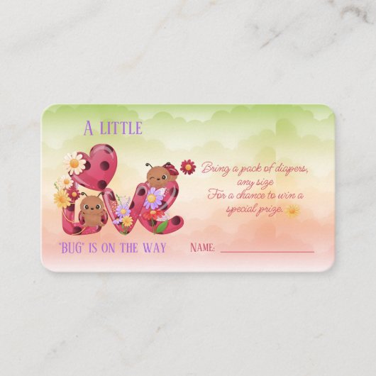 小さな愛のバグが赤ちゃんのシャワーの途中にある エンクロージャーカード (正面)