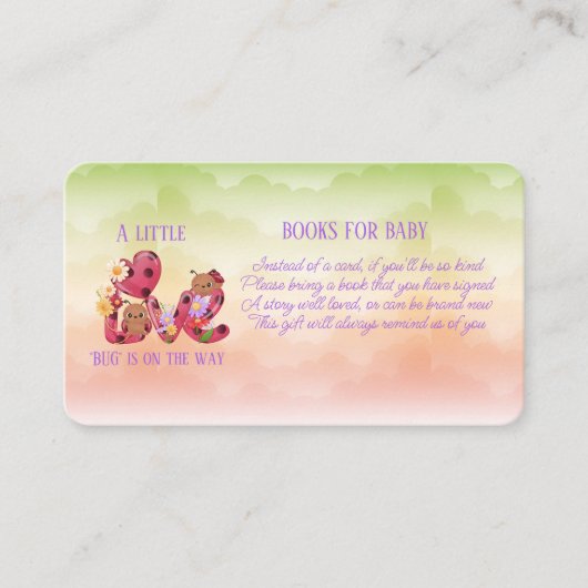 小さな愛のバグが赤ちゃんのシャワーの途中にある エンクロージャーカード (正面)