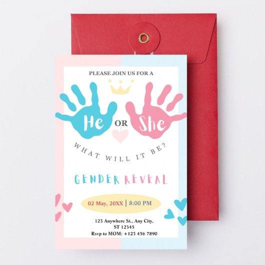 小さな手、大きな驚き：ピンクと青のジェンダーのリビジョン 招待状