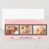 小さな手、小さな足誕生のお知らせ（ピンク） 案内状 (正面/裏面)