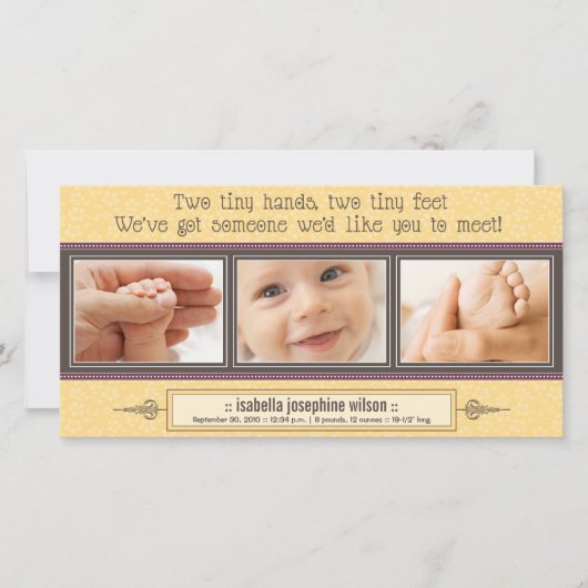 小さな手、小さな足誕生のお知らせ（黄色） 案内状 (正面)