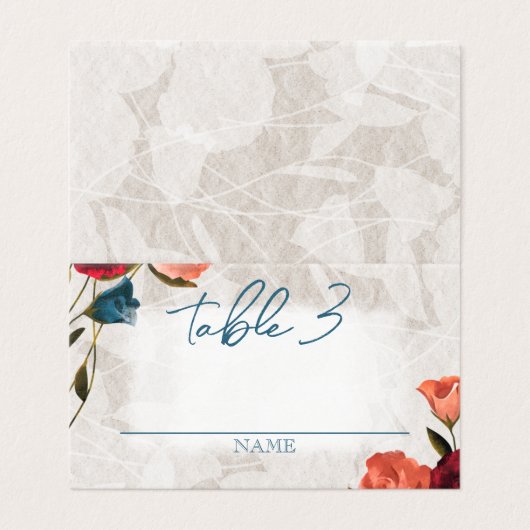 小さな折り畳まれたティール（緑がかった色）、赤、桃結婚のテーブル 名刺 (外部フラット)