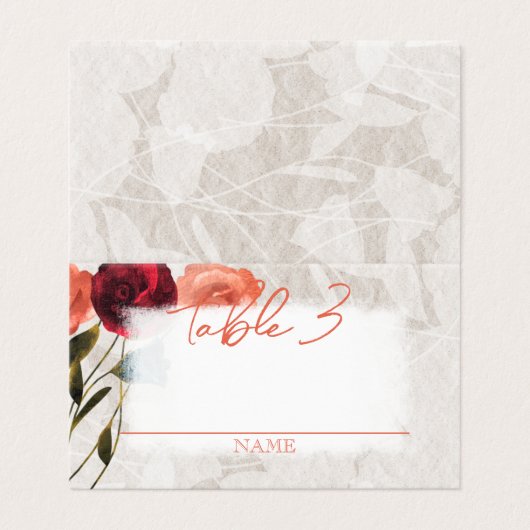 小さな折り畳まれた桃、赤いバラの折り畳まれた結婚テーブル 名刺 (外部フラット)