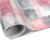 小さな抽象的なギンガム ピンクとグレー ラッピングペーパー (ロールコーナー)