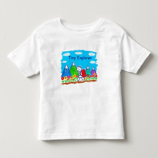 小さな探検家のスティックフィギュアのハイキングイラスト トドラーTシャツ (正面)