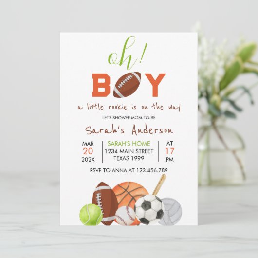 小さな新人それは男の子スポーツ赤ちゃんシャワー 招待状 (スタンド正面)