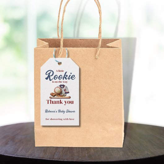 小さな新人スポーツの青い野球のベビーシャワー ギフトタグ