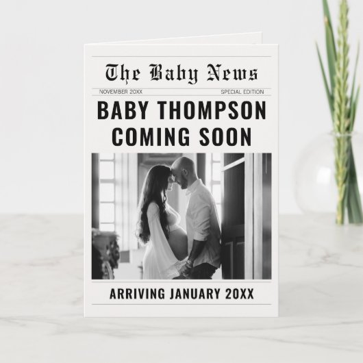 小さな新聞スタイル妊娠発表 カード (正面)