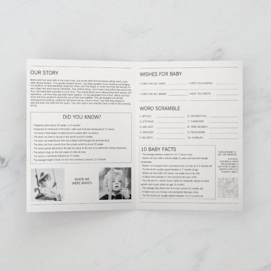 小さな新聞スタイル妊娠発表 カード (内部)