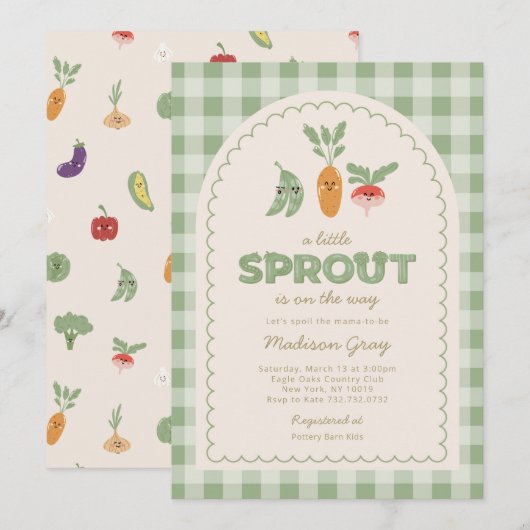 小さな新芽がやってくる！ベイビーシャワーパーティーのお知らせ🌱🥕 招待状 (正面/裏面)