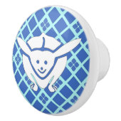 小さな日本のうさぎ、青い背景 セラミックノブ (右)