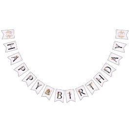 小さな明るいワイルドフラワーウォータカラー誕生日 バンティングフラッグ