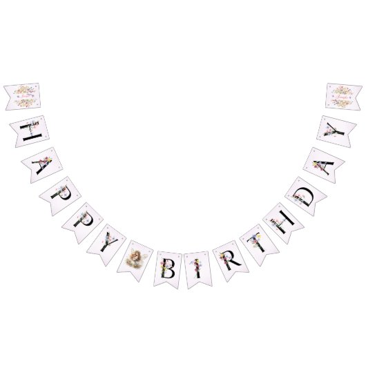 小さな明るいワイルドフラワーウォータカラー誕生日 バンティングフラッグ (全)