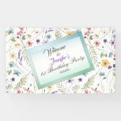 小さな明るいワイルドフラワーウォータカラー誕生日 横断幕 (横)