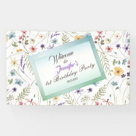 小さな明るいワイルドフラワーウォータカラー誕生日 横断幕