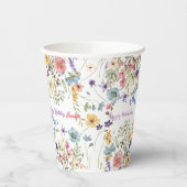 小さな明るいワイルドフラワーウォータカラー誕生日 紙コップ (左)