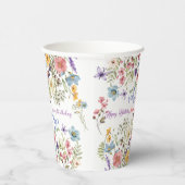 小さな明るいワイルドフラワーウォータカラー誕生日 紙コップ (右)