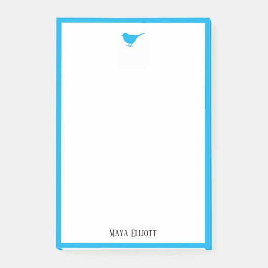 小さな明るい空の青い鳥と白縁どの上に ポストイット (正面)