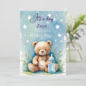 "小さな星が彼の道にある – 青い赤ちゃんシャワー 招待状 (スタンド正面)