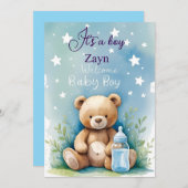 "小さな星が彼の道にある – 青い赤ちゃんシャワー 招待状 (正面/裏面)