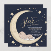 小さな星が途中で、天の赤ちゃんシャワー 招待状 (正面/裏面)