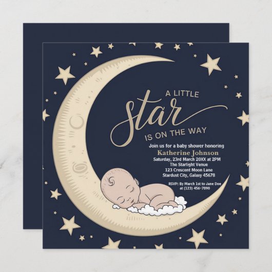 小さな星が途中で、天の赤ちゃんシャワー 招待状 (正面/裏面)