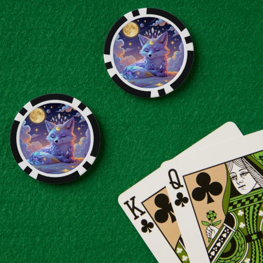 小さな星のささやき月夜の狐が平和に眠る ポーカーチップ (ポーカーテーブル (ダブル))