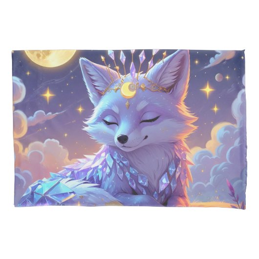 小さな星のささやき月夜の狐が平和に眠る 枕カバー (正面)
