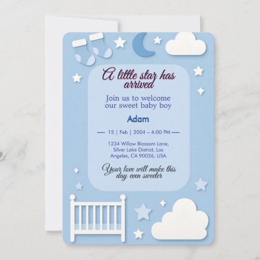 小さな星の赤ちゃんシャワー招待状 招待状 (正面)