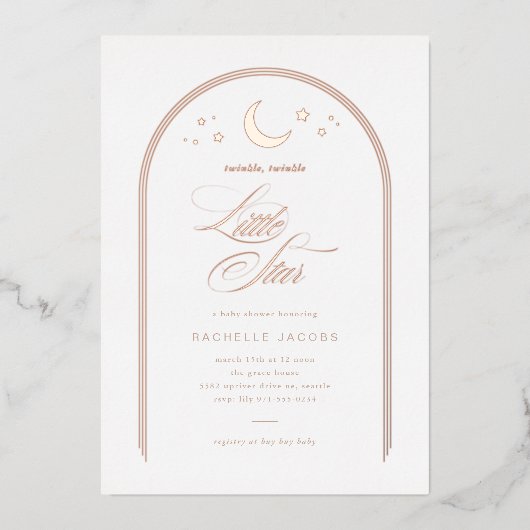 小さな星の赤男女兼用ちゃんシャワーバラ金ゴールド 箔招待状 (正面)