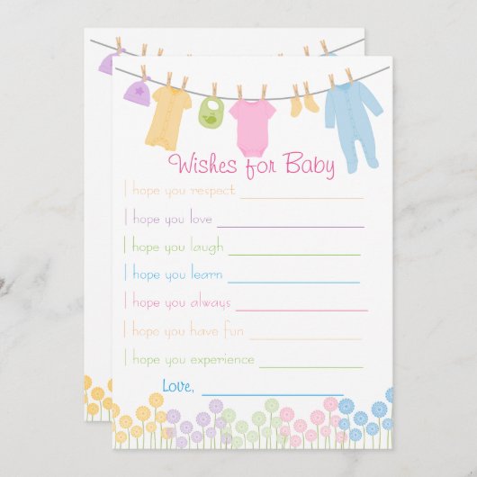 小さな服の赤ちゃんシャワーがベビーゲームを願う 招待状 (正面/裏面)