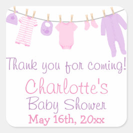 小さな服ピンクと紫の赤ちゃんシャワーパーティー スクエアシール