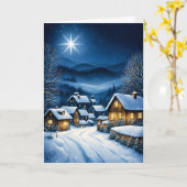 小さな村の上のクリスマススター カード (黄色い花)