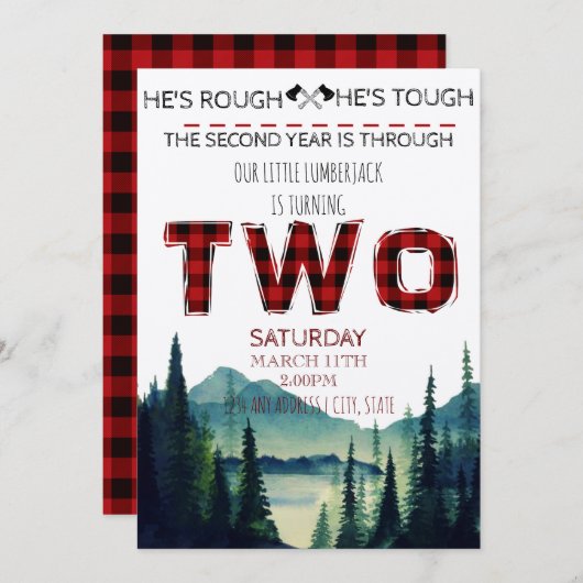 小さな林業者の誕生日招待状 - バッファロープレイド 招待状 (正面/裏面)