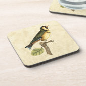 小さな枝に止まった黄色と緑の鳥 コースター (左側)