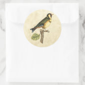 小さな枝に止まった黄色と緑の鳥 ラウンドシール (バッグ)