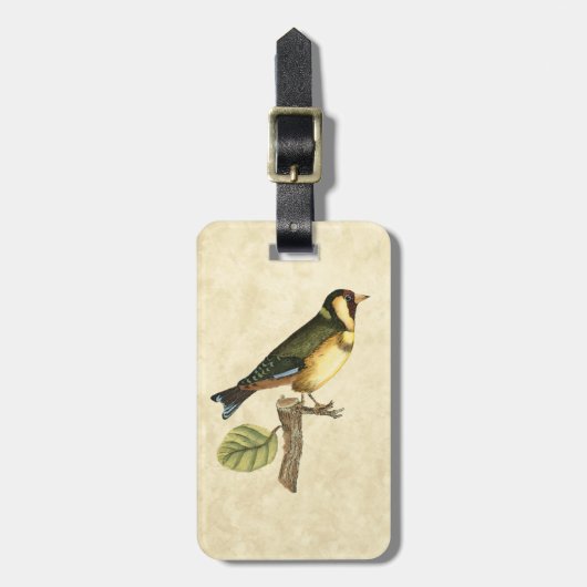 小さな枝に止まった黄色と緑の鳥 ラゲッジタグ (正面縦)