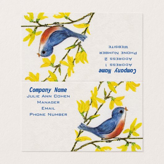 小さな枝の花の赤い青の鳥を歌う 名刺 (外部フラット)