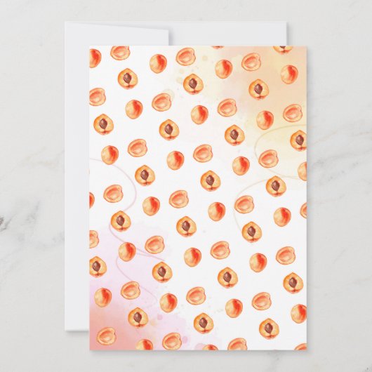 小さな桃がオレンジ色の赤ちゃんシャワーの途中にある 招待状 (裏面)