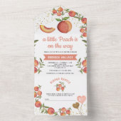 小さな桃が赤ちゃんシャワーの途中にある オールインワン招待状 (内側)
