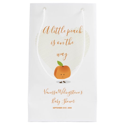 小さな桃が赤ちゃんシャワーの途中にある スモールペーパーバッグ (正面)