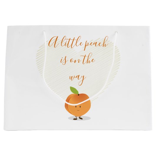小さな桃が赤ちゃんシャワーの途中にある ラージペーパーバッグ (正面)