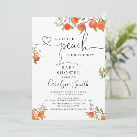 小さな桃が赤ちゃんシャワーの途中にある 招待状 (スタンド正面)