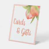 小さな桃の女の子の赤ちゃんシャワーカードとギフトサイン 台座サイン (正面)