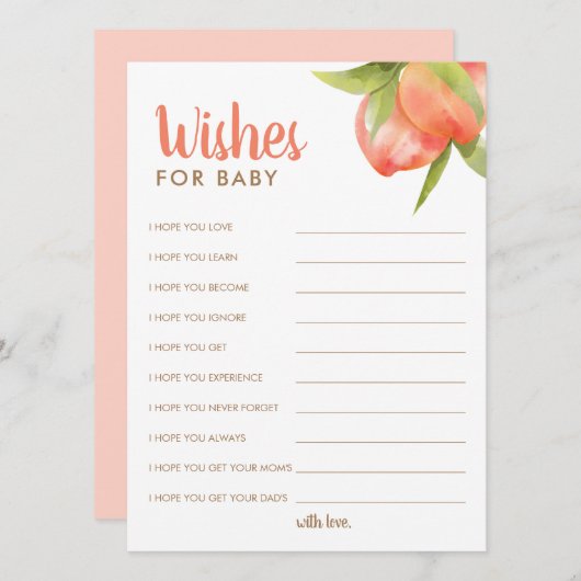 小さな桃の赤ちゃんシャワーがアドバイスカードを願う アドバイスカード (正面/裏面)