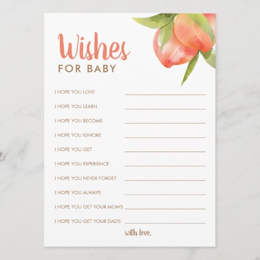 小さな桃の赤ちゃんシャワーがアドバイスカードを願う アドバイスカード (正面)