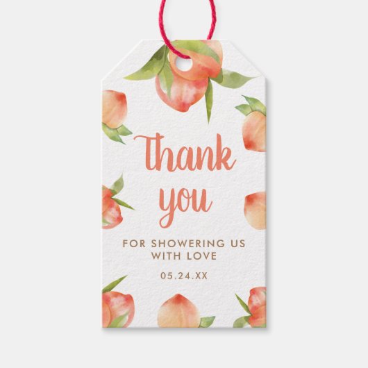 小さな桃の途中の女の子の赤ちゃんシャワーの好意 ギフトタグ (正面)