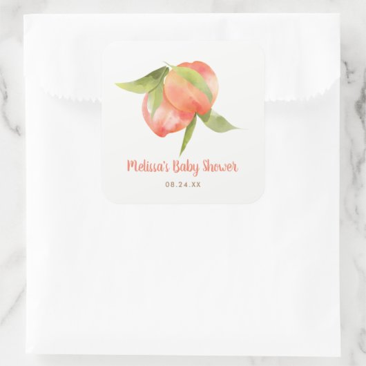 小さな桃の途中の女の子の赤ちゃんシャワー スクエアシール (バッグ)